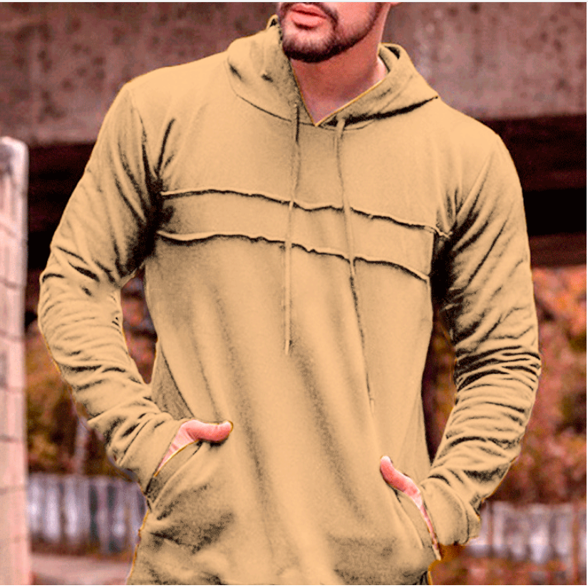 Solid Color Stitching Drawstring Hoodie