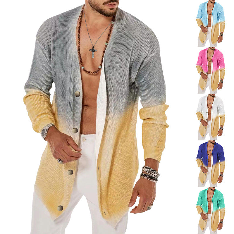 Men's Tie Dyed Five Color Long Sleeved Cardigan sweater