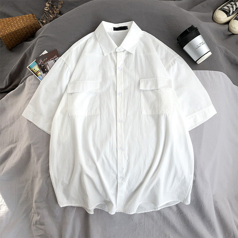 Summer Simple Tooling Short Sleeve Shirt Men