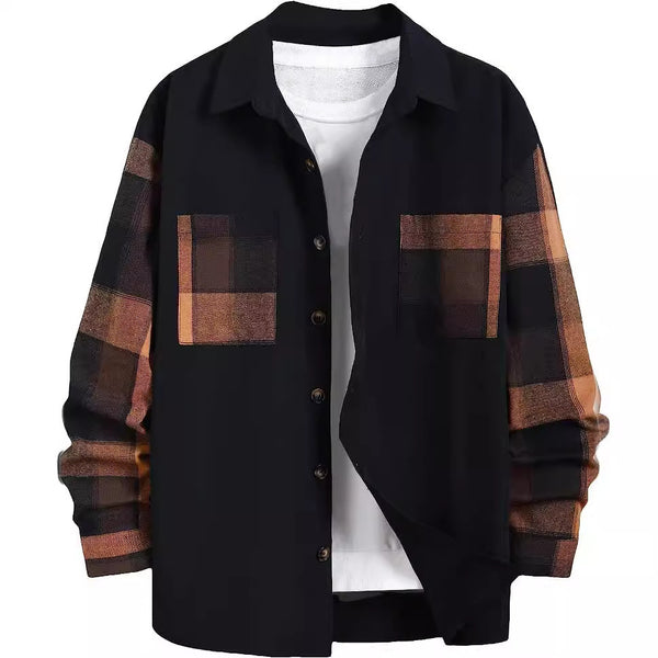 Autumn Plaid Colorblock Long Sleeve Men's Casual Shirt