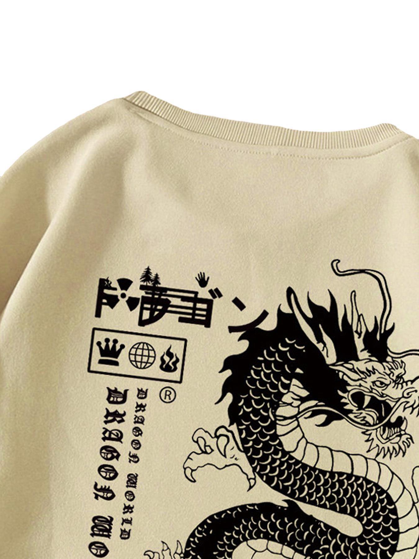 Maglione girocollo con stampa Tokyo Dragon da uomo, autunno e inverno, ampio