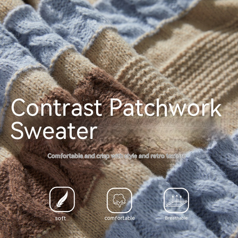 Color Contrast Patchwork Brocade Sweater