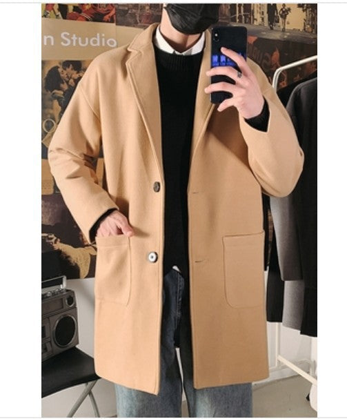 Mid-length Coat Men's Slim Handsome Woolen Coat