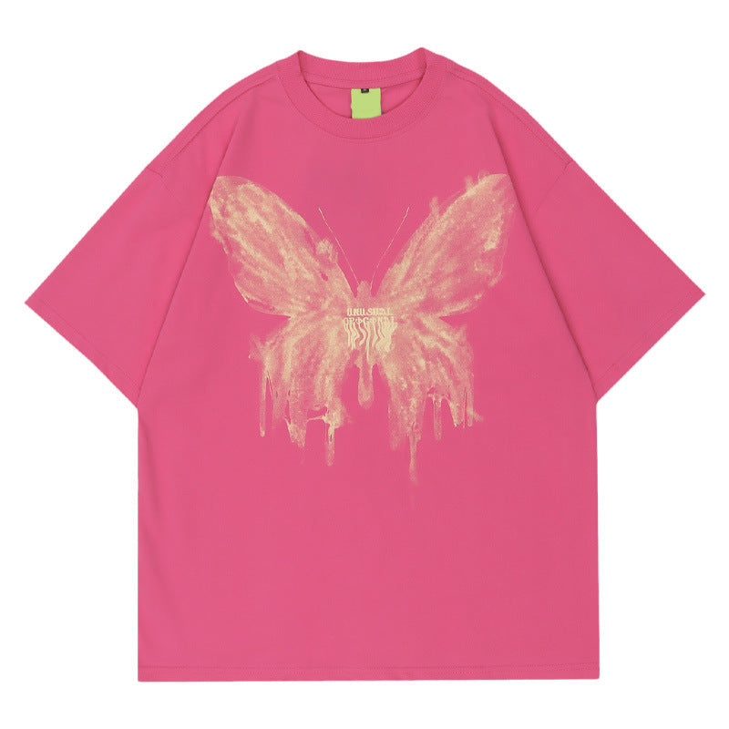 Butterfly Print Loose Short Sleeve T Shirt