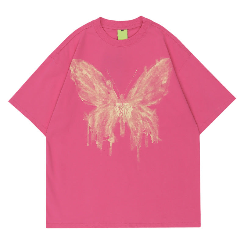 Camiseta holgada de manga corta con estampado de mariposas