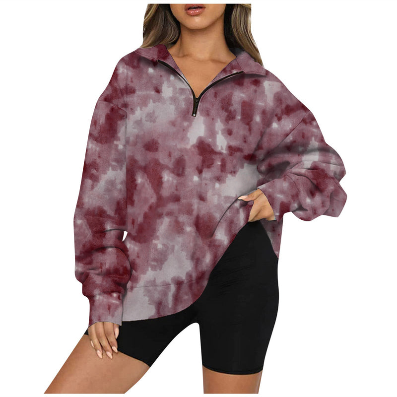 Tie Dye Printed Zippered Lapels Sweatshirt Womens