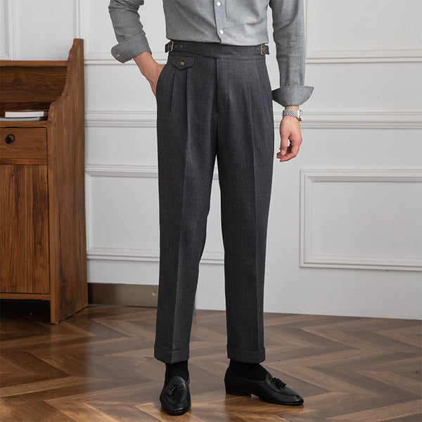 High-waisted Straight-leg Pants With Retro Double Pleats