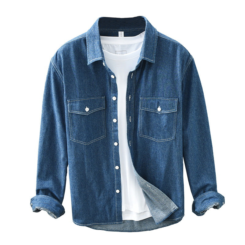 Retro Denim Long Sleeve Lapel Shirt