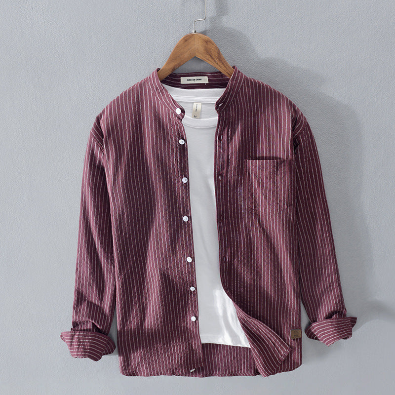 Men's Casual Striped Stand Collar Shirt