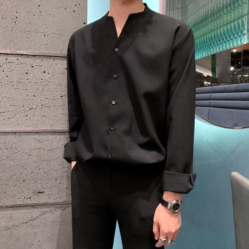 Stand-up Collar Slim Shirt