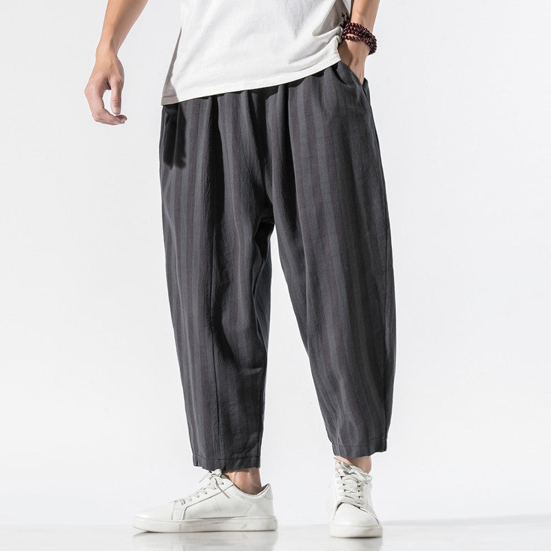 Japanese Contrast Striped Harem Pants Men