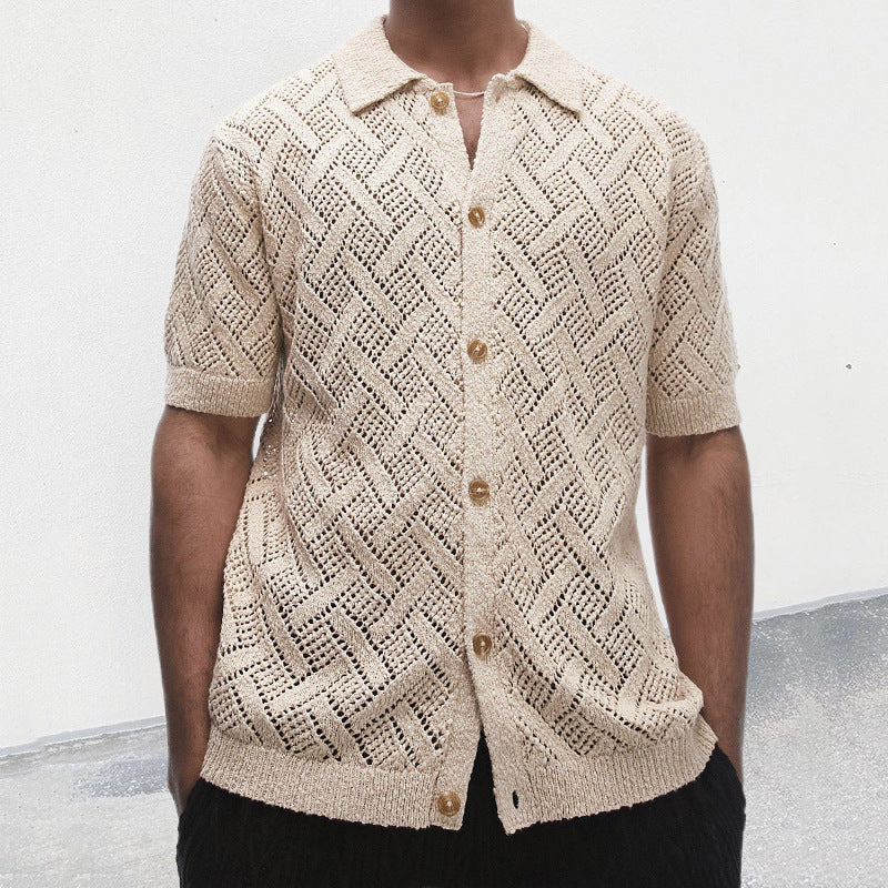 Short-sleeved Hollow Sweater Men