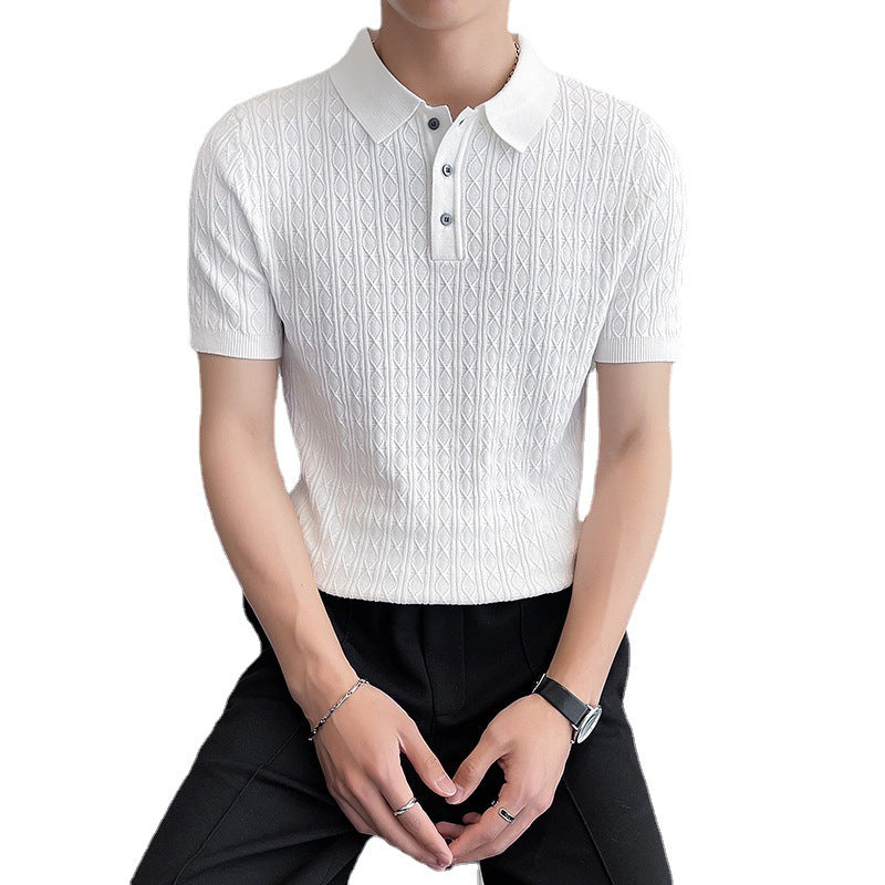 Men's New Young Business Jacquard Knitted Short-sleeved T-shirt