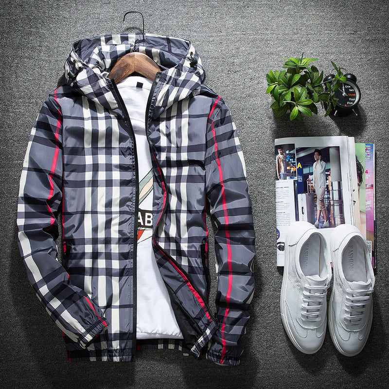 Plaid hooded slim jacket men