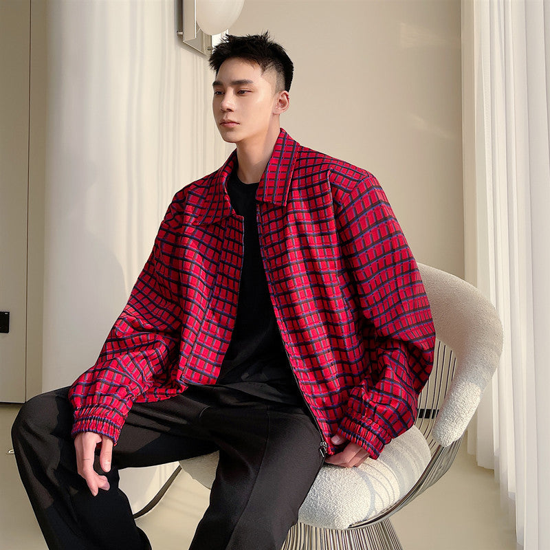 Plaid Shoulder Pad Lapel Casual Coat