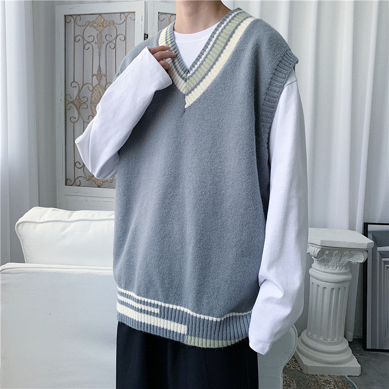 Knitted Vest Men's V Neck Sweater