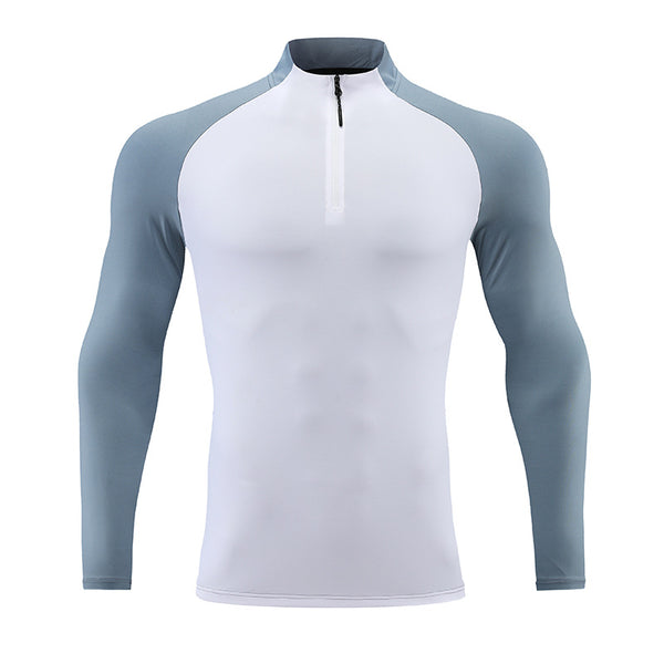 Mock Neck Half-zip Solid Color Gym t-shirt for men