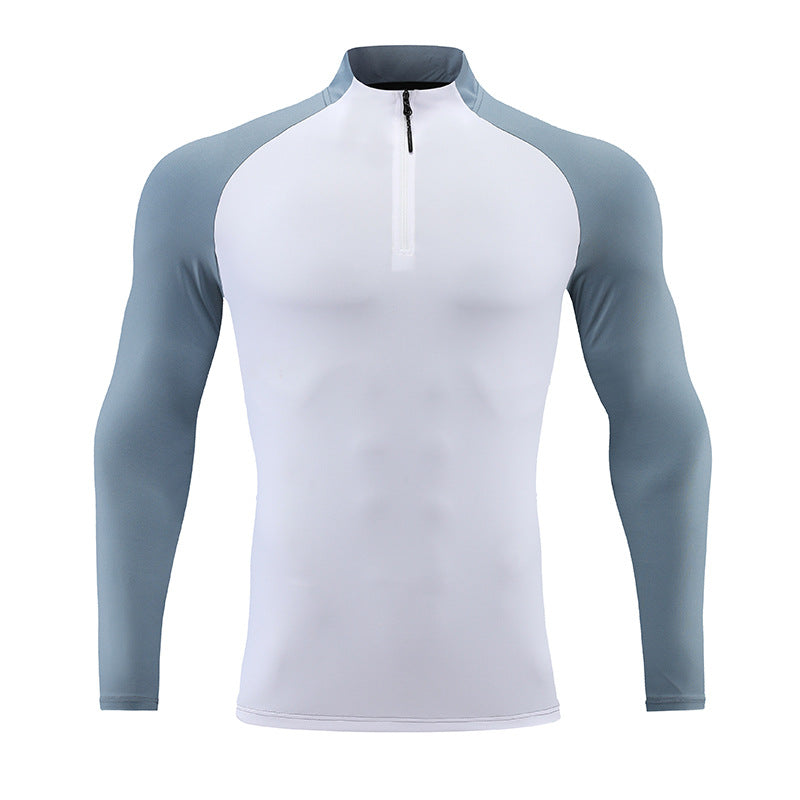 Camiseta deportiva de color liso con media cremallera y cuello simulado para hombre