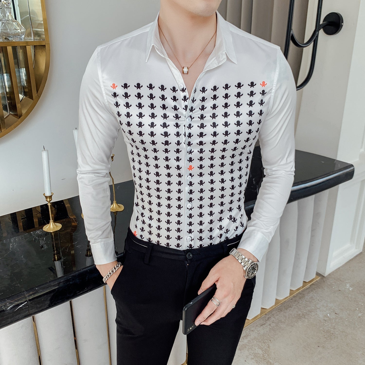 Slim Patterned Long Sleeve Shirt