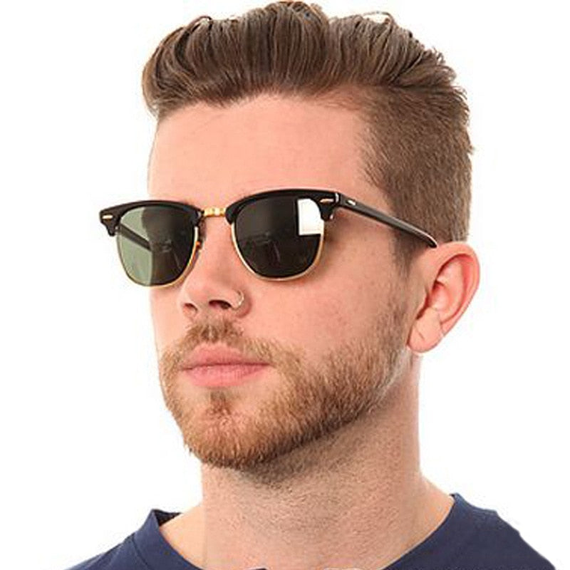 metal half frame sunglasses