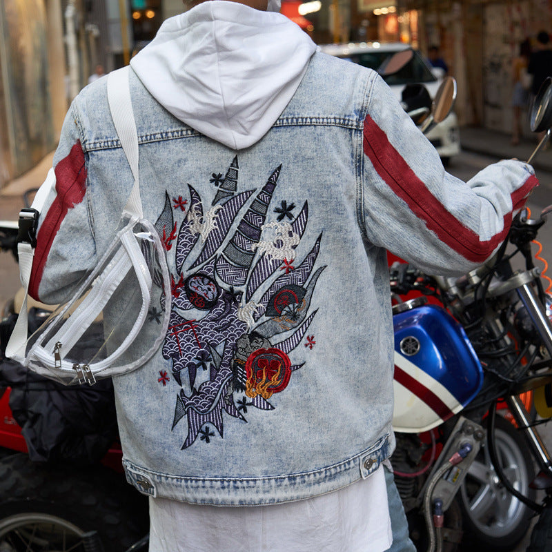 Wash embroidered denim jacket