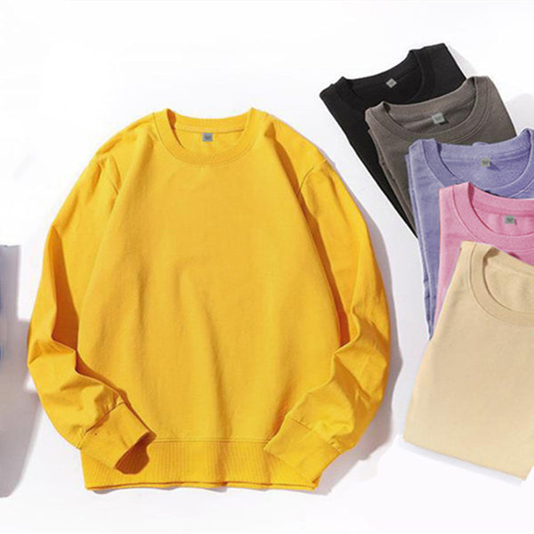 Combed Cotton Solid Color Round Neck Terry Sweater