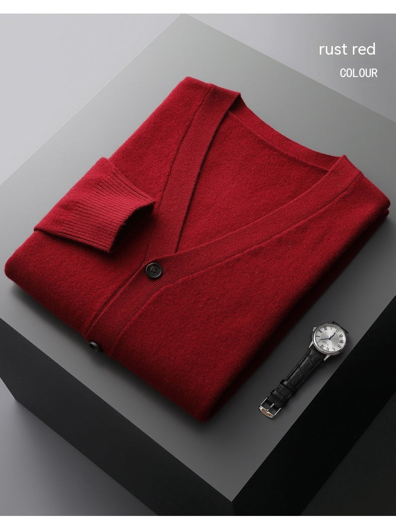 Cardigan in lana da uomo con scollo a V, maglione sottile lavorato a maglia