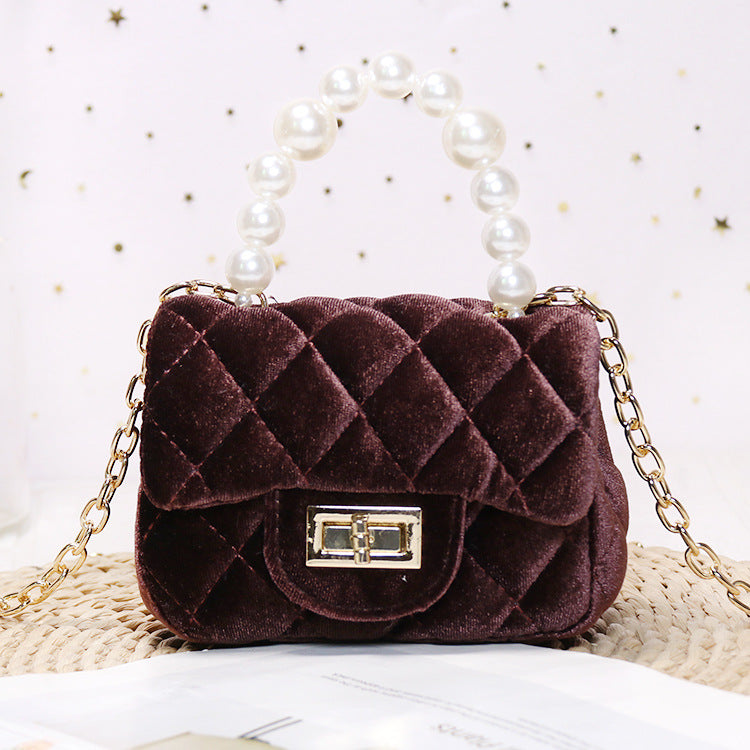 Gold Velvet Mini Pearl Handbag