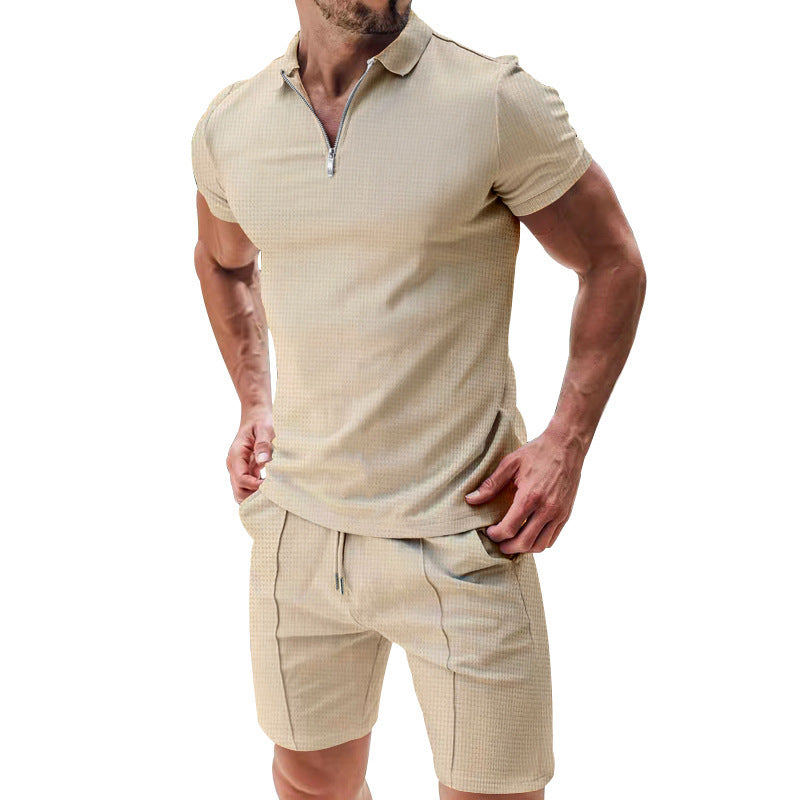 Summer Zipper Lapel Short-sleeved Versatile T-shirt Set