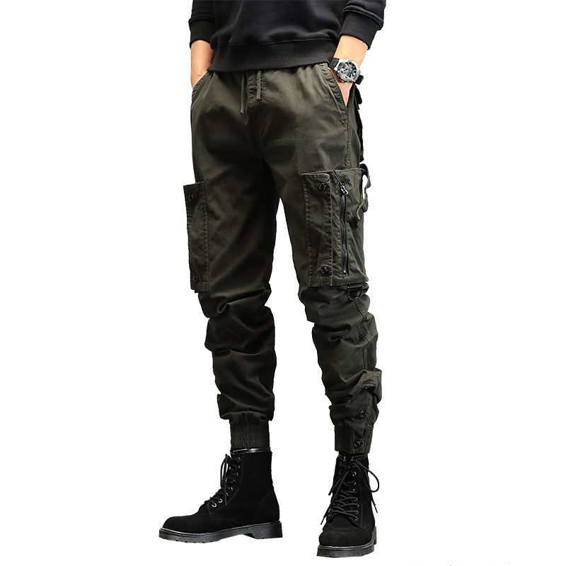 Loose Drawstring Multi-pocket Trousers