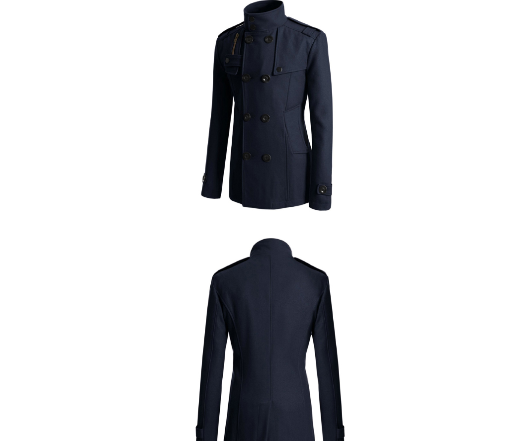 Men's slim-fit woolen trench coat