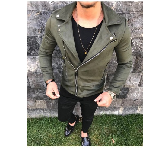 Short lapel Leather jacket men