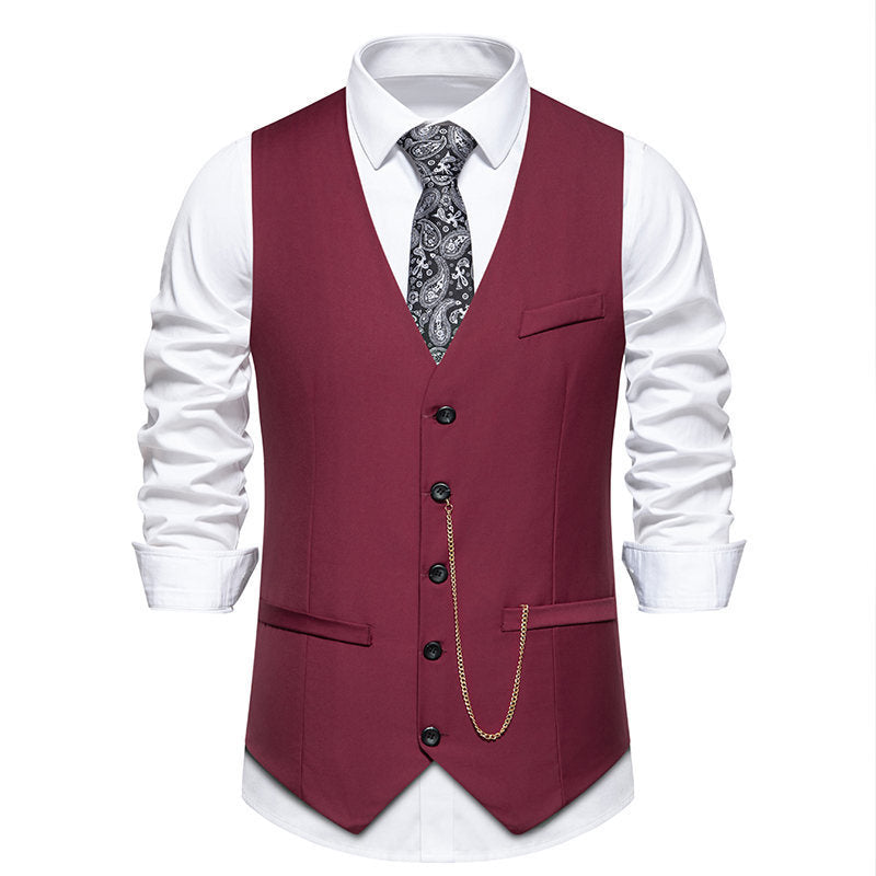 Solid Color Wedding Banquet V-neck Men's Suit Vest