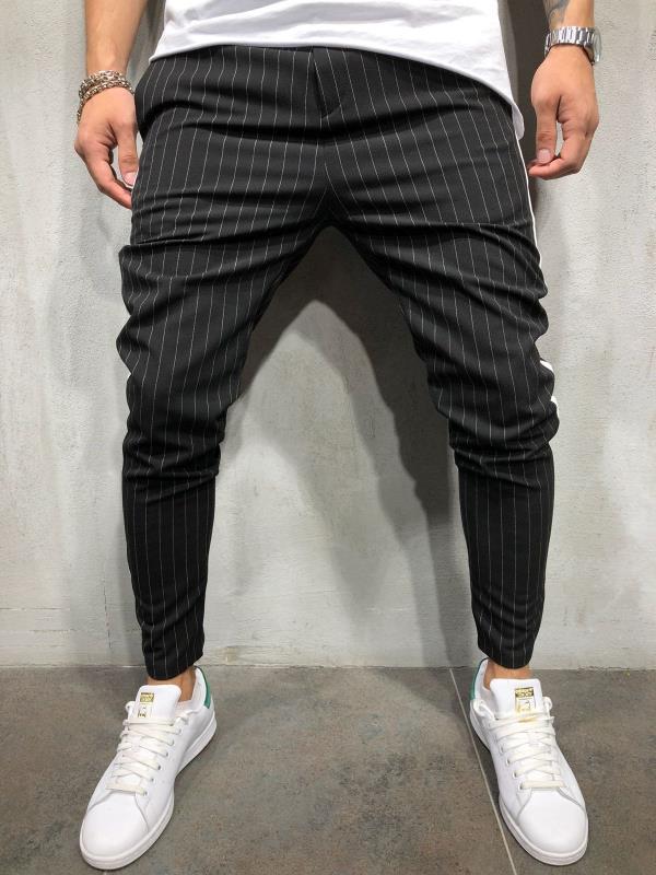 men's feet new stripes handsome color matching casual pants