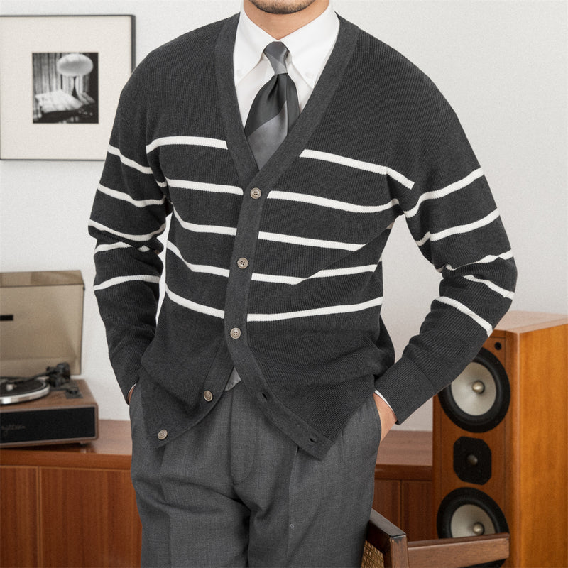 V-neck Striped Knit Cardigan Sweater Jacket