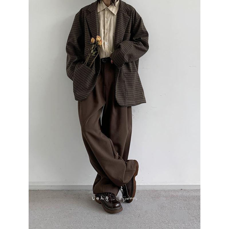 Pantalones de traje color café de tubo recto retro estilo otoño para hombres