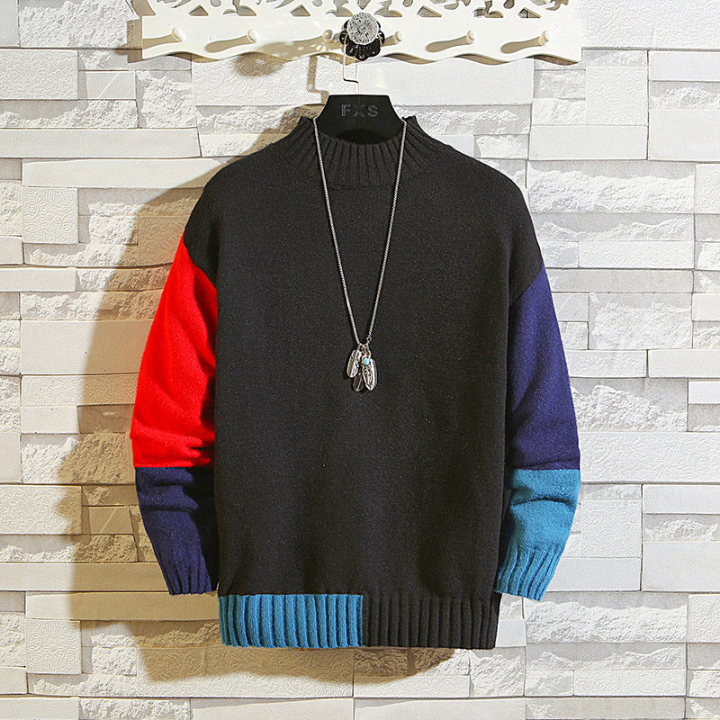 Men's pullover contrast stitching sweater