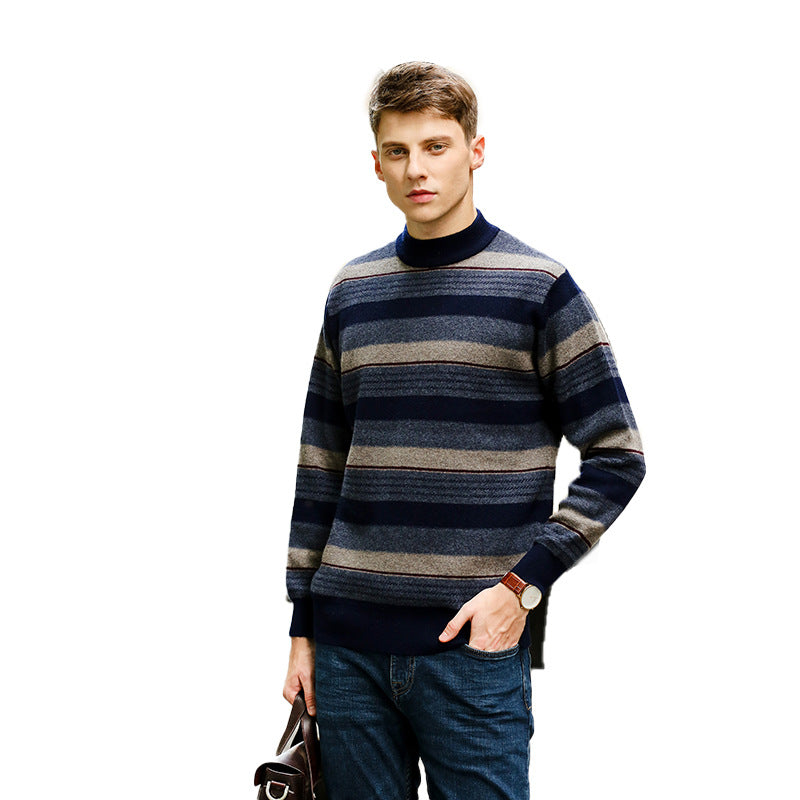 Men's Half Turtleneck Pullover Striped Knit sweater