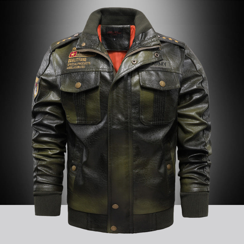 Men's Stand-up Collar Slim Fit Short leather jacket