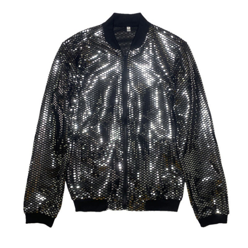 Men's Personality Fashion Nightclub Sequined Stand Collar Coat