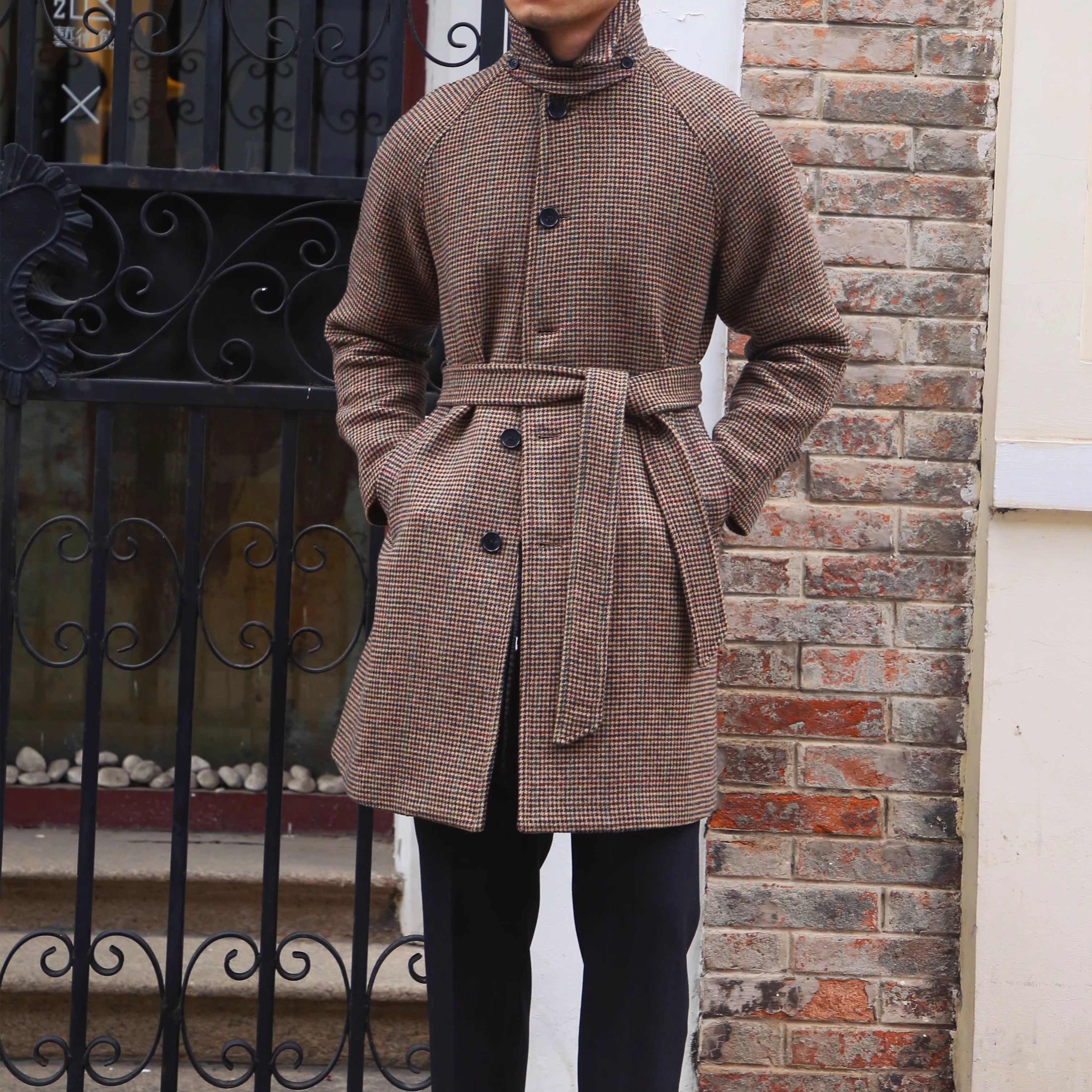 Soho Farm Belted Wool Herringbone Coat