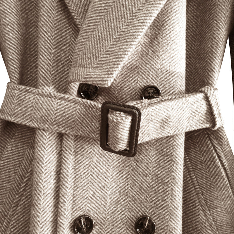 Above-knee Herringbone Coat For Men