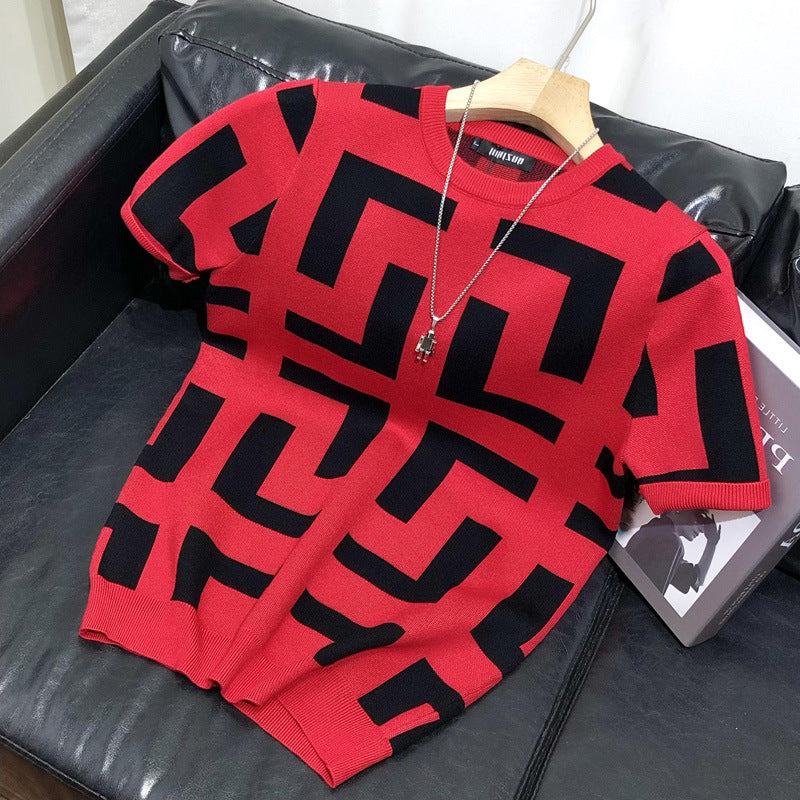 Geometric Pattern Bottoming Shirt Men's