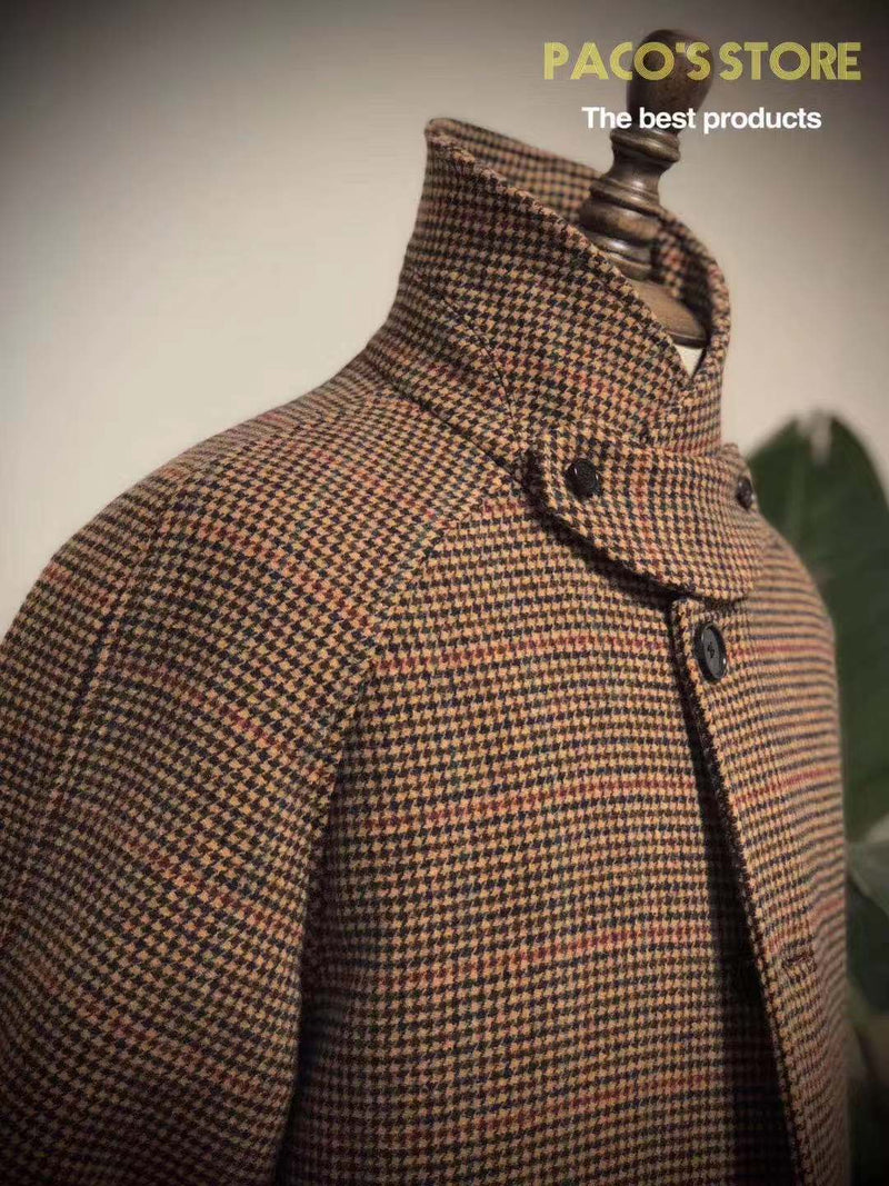 Vintage Gentleman Houndstooth Woolen Coat