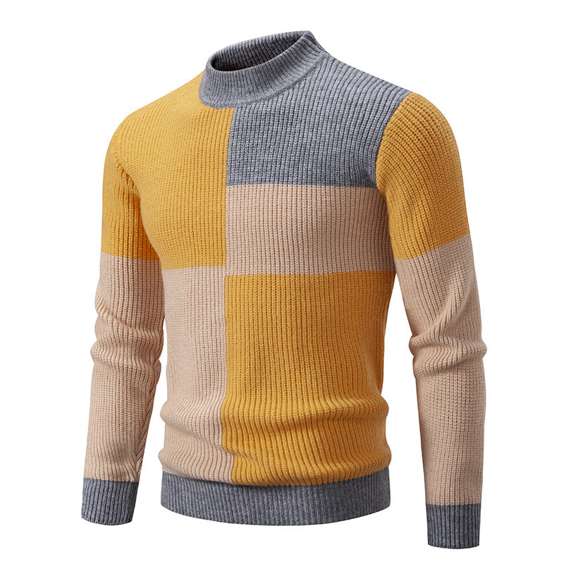 Men's Knitwear Color Stitching Stand-collar Sweater