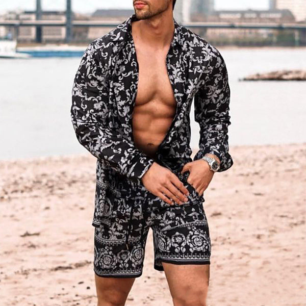 Long Sleeve beach Shirt & Shorts summer set