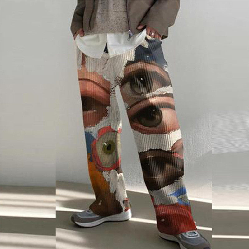 Loose Mid Waist Printing Long Casual Pants Men's Trousers