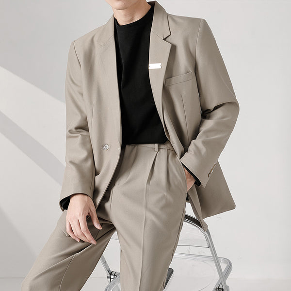 Two-piece Men's Solid Color Loose Stretch Suit