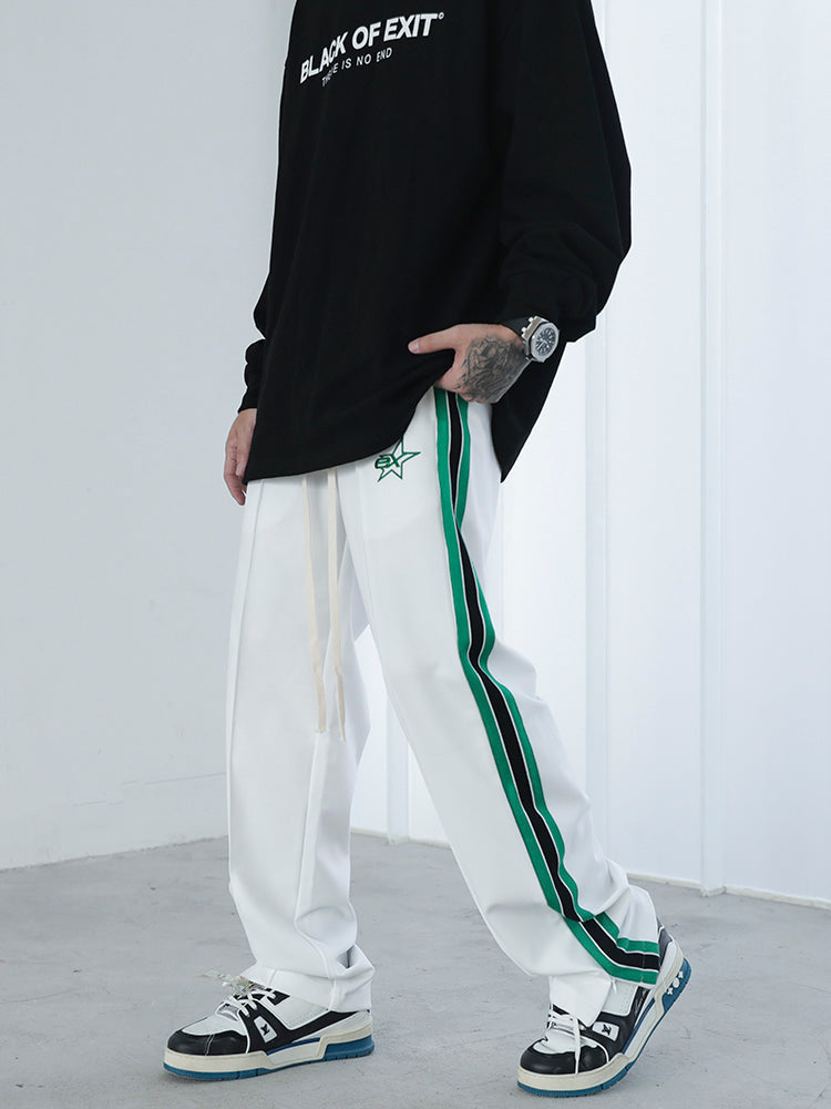 Contrasting Color Webbing String Split Straight-leg Sweatpants