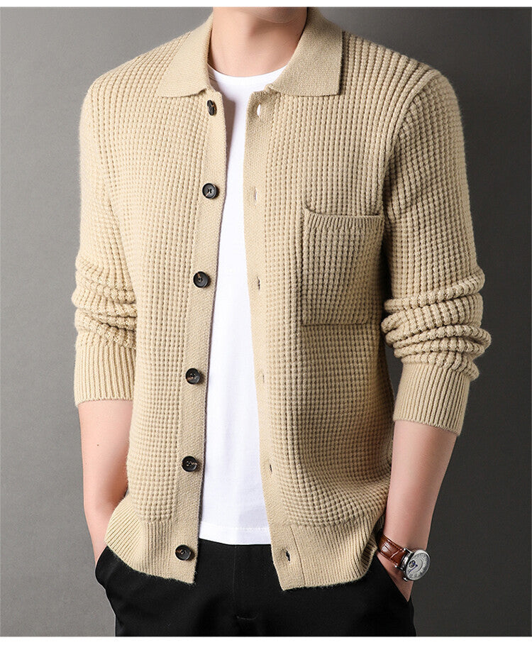 Maglione cardigan con risvolto jacquard twist da uomo